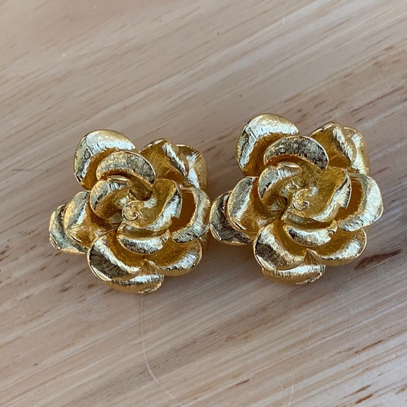 Joan Rivers Gold Tone Textured Rose Clip On
